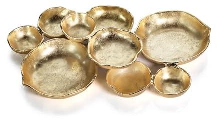 Zodax Cluster of Round Serving Bowls | Cast Aluminum Base | 9 Bowls | 19 x 12 x 2.5 | Gold Finish
