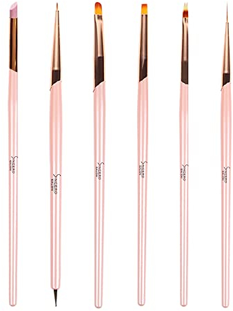 SINCERO SALON Nail Art Pinsel Set, 6 Stück I Professionell Nailart Pinsel mit Holzgriff, Gel Pinsel für Nägel
