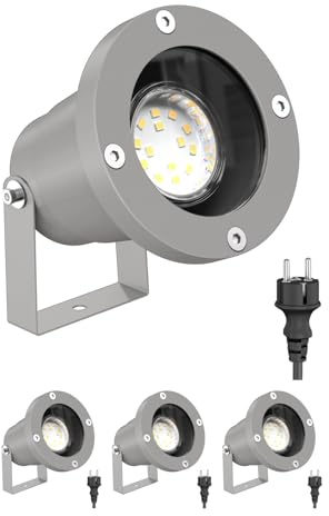 ledscom.de 4x Gartenstrahler DUK für außen, IP65, Stecker, grau, inkl. GU10 LED 227lm warmweiß