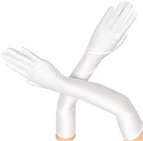 foris Long White Elbow Satin Gloves Long Evening Gloves for Women Girls,1920s Opera Glove Velvet Bridal Fancy Dress Wedding Prom Party Dance Costume Accessories,21inches