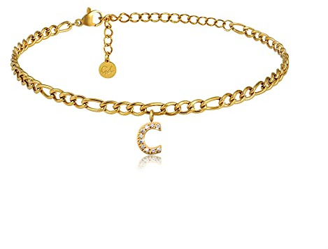 GD GOOD.designs Fußkettchen Gold mit Buchstaben wasserfest I Fußkette für Damen 18K vergoldet - verstellbar (22-27cm) - aus Edelstahl