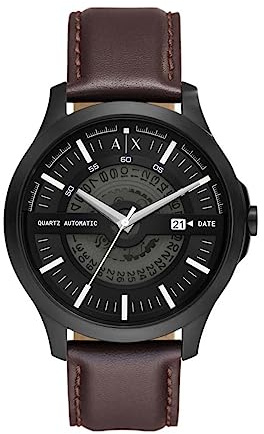 Armani Exchange Herrenuhr 3-Zeiger-Automatik-Quarzwerk Datum mindestens 50% recycelter Edelstahl schwarz, AX2446
