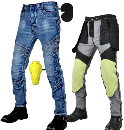 SHUOJIA Jeans da Moto da Donna/Male Realizzati con Tessuto in Aramide, Pantaloni Protettivi da Moto in Denim Addensare, Pantaloni da Moto con Protezioni (Blue Male-A,S)