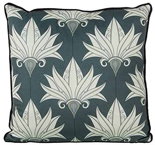 DRW Cuscino quadrato in velluto con cerniera con stampa digitale a fiori in verde e bianco, 45 x 45 cm