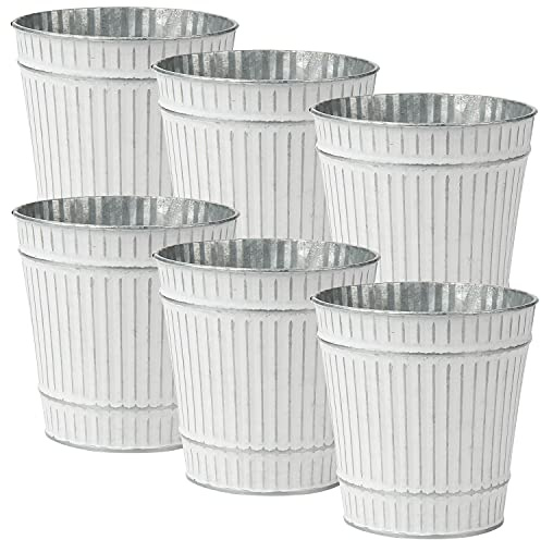 Oairse 6PCS Plant Pots Outdoor Galvanised Planter Zinc Plant Pot Garden Planters Metal Plant Pots Vintage Round Bucket Flower Pot Rustic Container for Plant or Decorative Home Modern Farmhouse Indoor