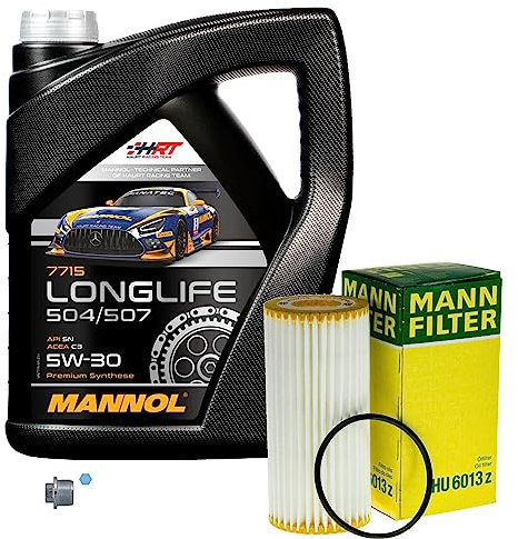 EISENFELS Filter Set Inspektionspaket erstellt mit 5 L Motoröl MANNOL Longlife 504/507 5W-30, MANN-FILTER Ölfilter, Verschlussschraube