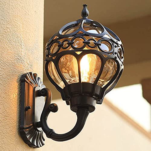 Mengjay Vintage Gartenlampe Außenwandleuchte Aluminium Außenwandlaternen,Antike Wandleuchte Außen-Wandlampe E27 Licht Wasserdichte Hoflampe Für Garten, Terrasse, Balkon (Schwarz)