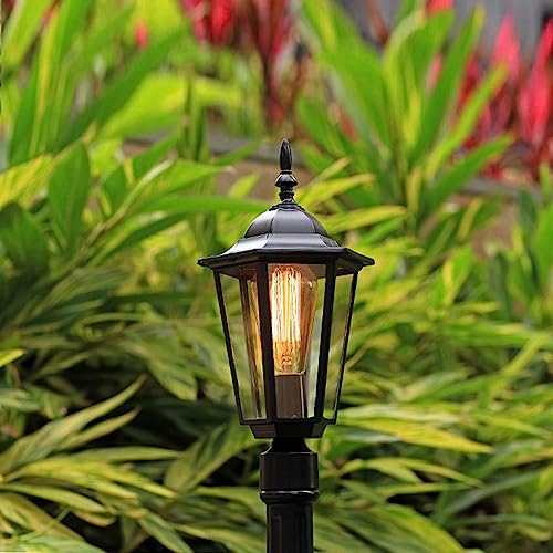 Sockellampe Außen Rustikale Gartenlampe Antik Gebrauch Im Freien Sockelleuchte E27 Weglampe Glas Aluminium Weg Einfahrt Pfeiler-Lampe Europäischen Retro Wasserdichte Rasen Villa Park Straße Hof (A)