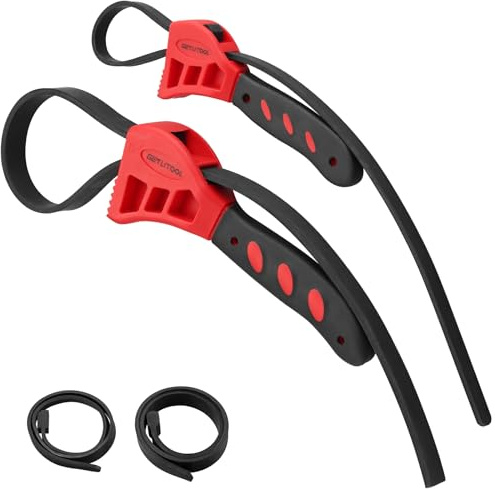 GETLITOOL Rubber Strap Wrench Set, 2-Pack Adjustable Oil Filter Wrenches (6” & 8”) with Non-Slip Grip for Jar Opener, Shower Heads, Pipe Installation, Automotive & Household Use