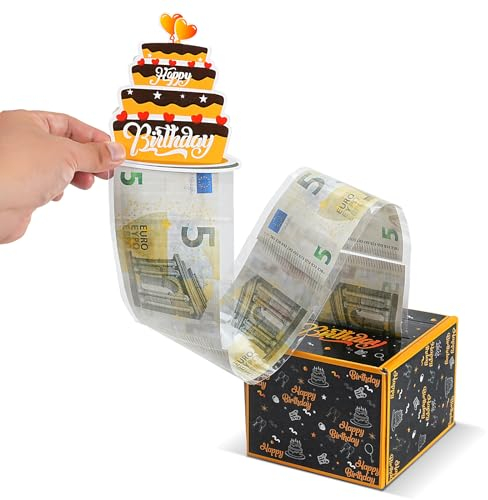 Lircentoud Geschenkbox DIY (Happy Birthday,Stil 1),Geldgeschenk,Geschenkbox,Geschenkverpackung,Geldgeschenke,Geschenkbox Geburtstag,Schwarze Box,Rätselbox Geldgeschenke Verpackung