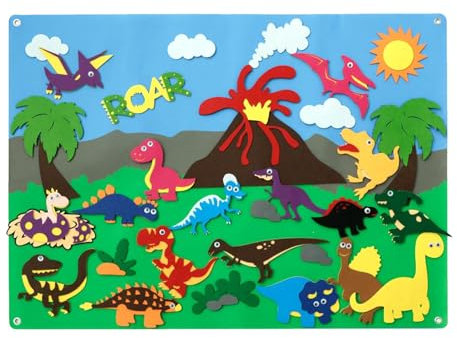 Pomurom Fuzzy Felt Story Board Set for Kids, Dinosaur/Farm/City Train/Ins-ects/Letter Storytelling Game for Children, Portable Preschool Educational Interactive Toy Boys Girls, 104x75cm