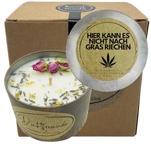 Hanf Geruch Vernichter Cannabis Vegane Duftkerze mit Deckel | 100% aus dem Südschwarzwald, Geruchsneutralisierung