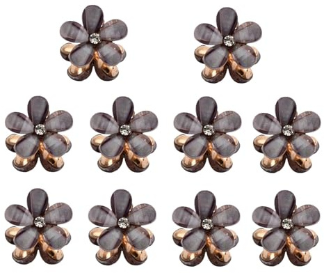 JJiaoLinin Mini-Blumen-Haarklammern, Mini-Diamant-Haarnadeln, süße künstliche Pony-Clips für Damen, Mädchen und Kinder – tägliche Party, Grau, 10 Stück