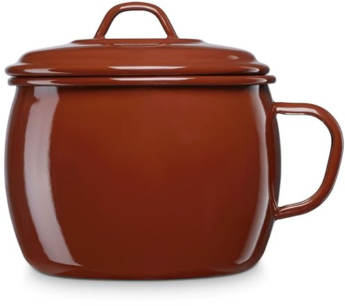 briebe Puchero Olla Cocina Inducción 14 cm con Tapa, Acero Esmaltado, Hervidor 2 L Vitrificado, Apto Vitrocerámica, Fuego, Gas, Horno, Terra Vintage Marrón Teja
