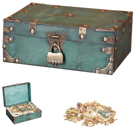 ZOYDP Vintage Holz Schatztruhe, 24x17x9,5 cm, Schatzkiste mit Zahlenschloss, Schatzkiste mit Schloss, Schatztruhe holz mit Deckel für Aufbewahren Deko, Schatztruhe Kinder für Eine Schatzsuche, Grün