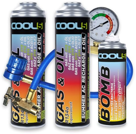 Cool5 , sustituto r134a, Sellador, refrigerante para Aire Acondicionado de automóviles, Equivalente a 760 g, 2 latas, 2 en 1, 290g,