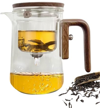 Vjeybv Water Separation Glass Teapot with Wooden Handle, Infuser, and Strainer - Enchanti Tea Pot, Press Control Magic Teapot, Housewarming Gift