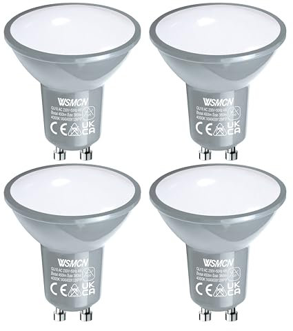 WSMCN GU10 Lampadine LED, luce bianca neutra 4000K 4W può sostituire la lampadina alogena PAR16 da 50W, AC 230V 450lm, 120° Angolo del Fascio, Non dimmerabile, lampada a risparmio energetico, 4 pezzi