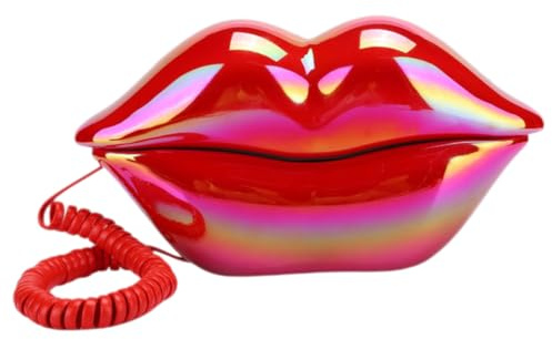 SHOWERORO Téléphone Fixe Filaire à Lèvres Rouges 16 Cm Décoration De Bureau Originale Acrylique Vintage Accessoire Maison Créatif Ambiance Rétro