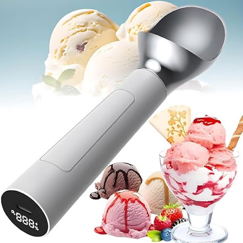Cuillère à glace à chauffage électrique, cuillère à glace chauffée automatiquement avec affichage intelligent, conception chauffante rechargeable, étanche IP67,capacité de 2 oz, for crème glacée dure