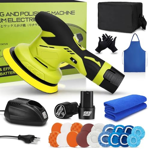 LIVOWALNY Lucidatrice a batteria per auto con 2 batterie al litio: motore senza spazzole, controllo della velocità a 6 livelli, set di lucidatura da 27 pezzi, ideale per la cura dell'auto, ceretta,