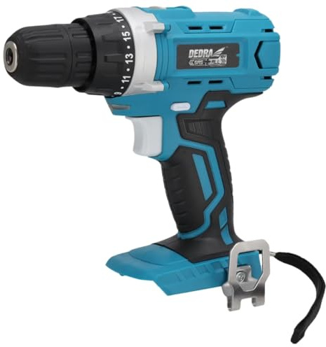 DEDRA Batteridriven skruvdragare, 18 V, framåt/bakåt, 35 Nm, 10 mm, 2 hastigheter, i kartonglåda utan batteri och laddare, ergonomisk och lätt 1,4 kg, med LED-lampor