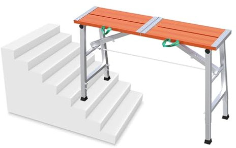 Plataforma de andamio de aluminio ajustable en altura con equipo de trabajo antideslizante, tubo de acero galvanizado de alta capacidad de carga (naranja, 120 cm)