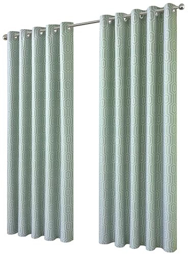 Olivia Rocco Paris Curtains Eyelet Jacquard Curtain Pair Geometric Pattern Light Blocking Noice Reducing Thermal Insulated for Bedroom Living Room, Sage Green 90x90