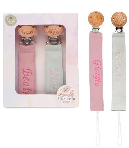 Filo e Poesia Schnullerkette mit Namen, personalisierbar mit Namen bestickt, viele Modelle und Farben, Schnullerband zur Auswahl, tolle Geschenkidee für Babypartys (Gelb-Grün)