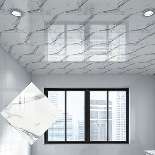 Deckenpaneele deckenplatten Moderne Deckenplatten Für Aufkleben Für Badezimmer, 30 X 30 Cm, Dicke 3 Mm, Wasserdichte PVC-Plattenabdeckung Für Beschädigte Decken, Schnelle DIY-Installation(90 pcs)