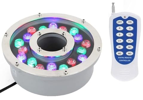 Luci Per Fontane - Faretti Per Piscina, Luce LED Per Fontana RGB Sommergibile 12/24V, Lampada LED Subacquea Impermeabile IP68 Per Piscina, Illuminazione Per Laghetto Con Foro Centrale Ad Anello(12W(12