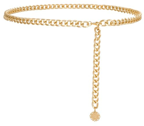 JasGood Damen Taillenkettengürtel Mode Kettengürtel,B-Gold,110cm