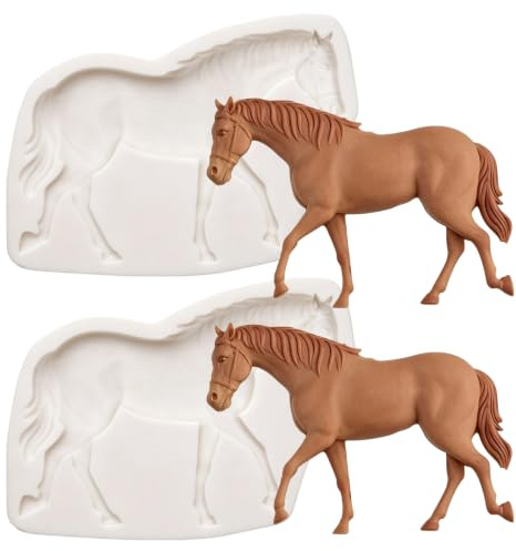 2-teiliges Set mit Silikon-Fondantformen in Pferdeform | Laufendes Pferd, Schokoladenformen, Kuchendekoration, Cupcake-Topper, Polymer-Ton geeignet