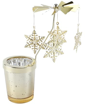 Ausi Schneeflocken-Teelicht-Karussell, Laterne aus Glas, goldenes Teelichtglas, drehbarer Kerzenhalter aus Eisen und Metall, Kerzenhalter für die Valentinstagsdekoration
