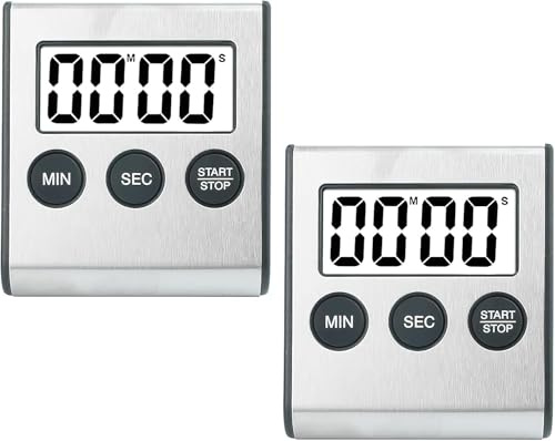 Kurzzeitmesser Küchentimer Digital Timer 2 pcs Küchenwecker Stoppuhr digitaler Kurzzeitwecker mit Magnet Eieruhr Digital, Küchenuhr für Kochen Studium Sport Meeting Medikamente 6.5 x 1.4 x 7.0 cm