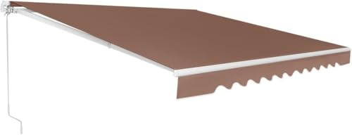 GYMAX Tenda da Sole per Esterno a Bracci Estensibili, Tende da Sole con Manovella, con Tettuccio Impermeabile e Protezione Solare, Tenda da Sole Angolo regolabile Avvolgibile (Marrone, 4 m x 2,5 m)