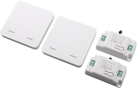 Opatiny Kit de interruptor de luz inalámbrico de 2 bandas con 2 receptores, control remoto RF de 433 MHz para iluminación interior y exterior, no necesita cableado, diseño compacto para pasillo y