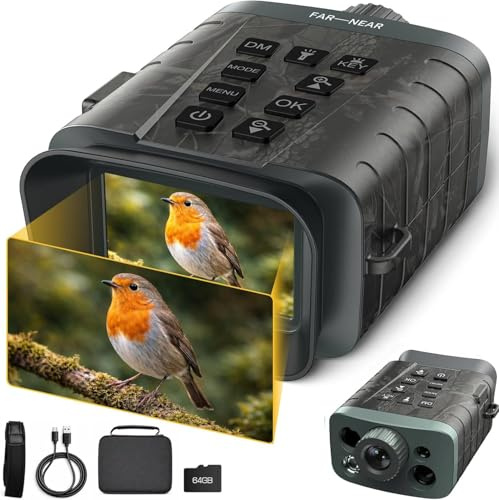 Night Vision Goggles with Rangefinder – 4K Video, 18X Zoom Night Vision Binoculars, 5000mAh Rechargeable, 64GB Card, 1200yd Rangefinder & 1968ft Night Vision – for Security, Wildlife Observation