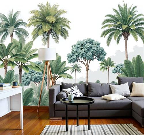 DACRWEKZ Papier Peint Palmiers et bananiers, Motif Papier Peint Soie Panoramique Naturalisme 250x175cm Wallpaper Pour Salon Chambre Deco Murale Vert
