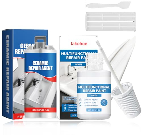 Eniyou Emaille Reparaturset,Badewannenlack 30 ML,Fugenfarbe Weiß 50 ML,Schnelle Abdichtung,Zur Reparatur Von Kratzern Und Rissen An Badewannen,Waschbecken,Fliesen,Emaille Und Wänden