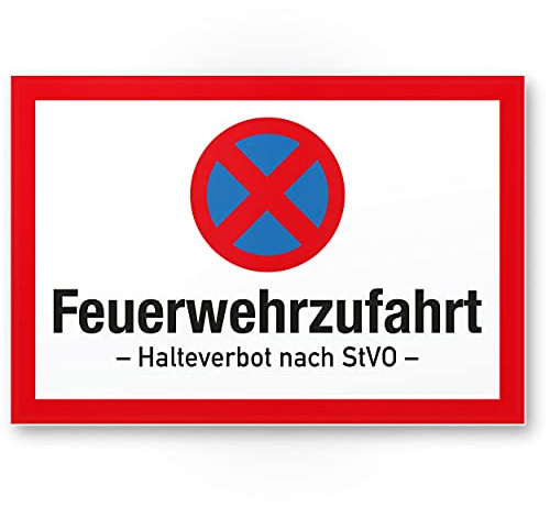 Komma Security Feuerwehrzufahrt Schild - Halteverbot nach StVO 30 x 20 cm Hinweisschild Feuerwehreinfahrt Parken verboten Parken verboten - Einfahrt Flächen Feuerwehr - nach DIN 14090