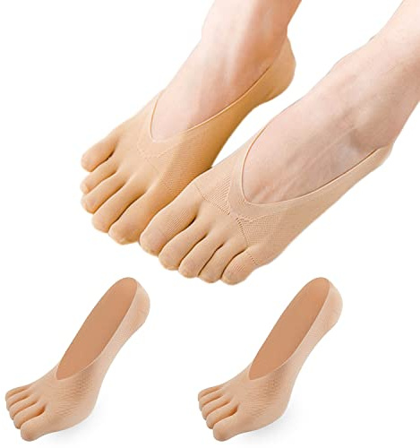 MOAMUN 10/5/2 Pares De Calcetines Dedos Mujer, Calcetines Invisibles Mujer Transpirables y Antideslizantes con Tira De Silicona (FR/ES, Números, 34, 40, Regular, Regular, 2, Piel)