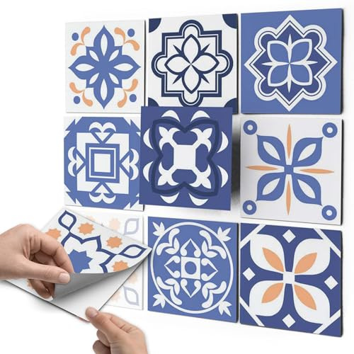 CREATISTO Fliesenaufkleber Fliesenfolie Mosaikfliesen - Klebefolie Aufkleber für Wand-Fliesen I Klebefliesen Deko Folien für Fliesen Ornament in Bad u. Küche (15x15 cm I 54 -Teilig)