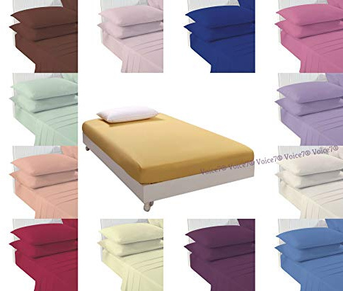 Voice7 Extra Deep Fitted Sheet + Two Pillow Cases FREE - 21 Colors Choice Box Depth 16 inches (40 cm) - Percale Bed Sheets Poly Cotton Fabric (Duck Egg Double Fitted Sheet + 2 PillowCases)