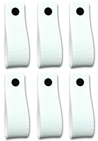 Brute Strength – Ledergriffe für Möbel – 16,5 x 2,5 cm – Weiß – 6 Stück | Handgefertigte Möbelgriffe und Lederschlaufen aus Leder; für Schranktüren und Schubladen, Schrauben inklusive