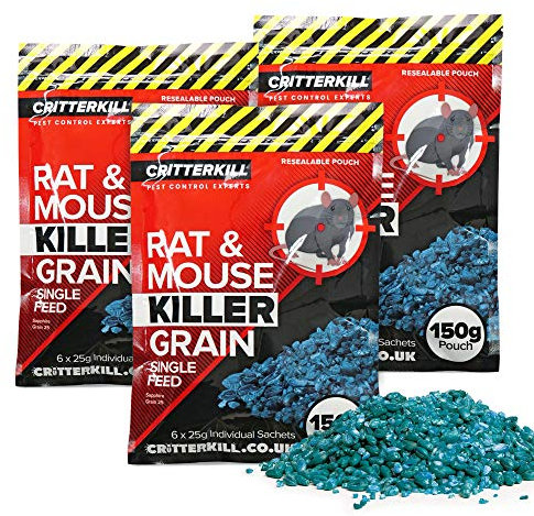 CritterKill Rat & Mouse Killer Poison Grain 150g SINGLE FEED - EXTRA STRENGTH (450g)