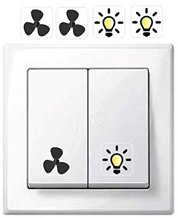Generisch 2 pegatinas con símbolo de ventilador y 2 pegatinas de símbolo de luz, pegatinas para interruptor (R75/8/1) T (3,5 x 3,5 cm).