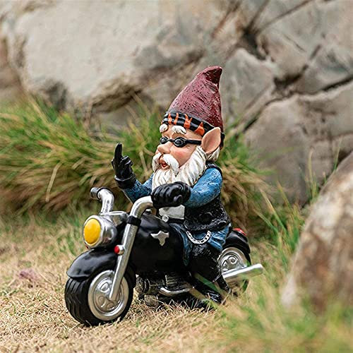 XXXXW Gartenstatuen Garten GNOME Ornament lustige skulptur Dekor Alter Mann mit einem Motorrad Statuen für Indoor Outdoor Home oder Büro Kreative Geschenk Dekorative Gartenskulptur