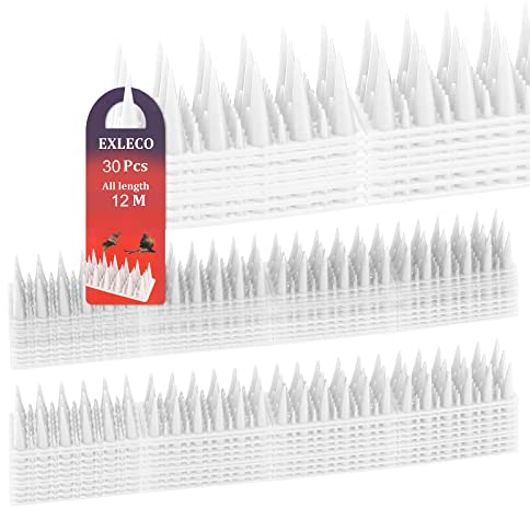 EXLECO Vogelabwehr aus Kunststoff 12 Meter mit Kleiner Stacheln, 30Pcs Taubenabwehr 3 Reihig Länger Vogel Spikes für Katze, Spatzen, Marder, Zaun, Fensterbank, Dach | Transparent 35mm Hoch