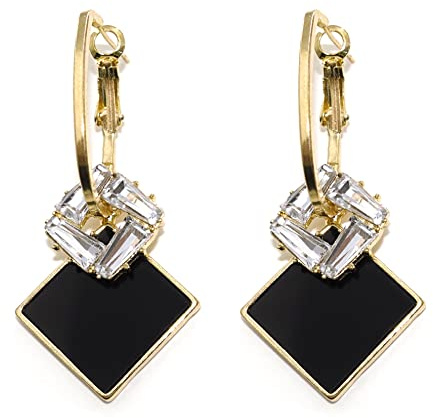 Black 14K Gold Plated Earrings for Women Dangle Drop Fashion Rhinestone Jewelry